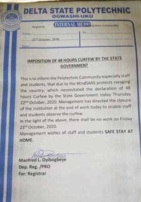 Delta State Polytechnic Ogwashi uku suspends academic activities