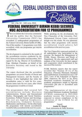 FUBK secures NUC Accreditation For 12 Programmes