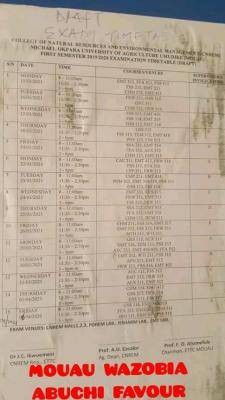 MOUAU 1st semester exam time-table for 2019/2020 session