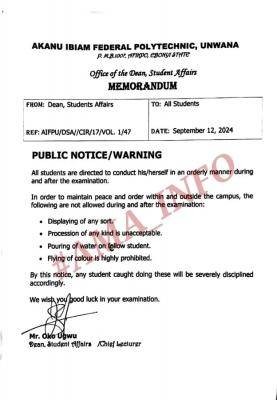 Akanu Ibiam Poly issues important notice to students