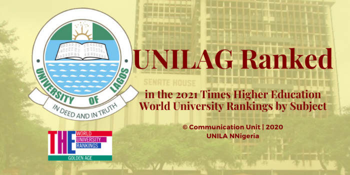 UNILAG Ranked in 2021 THE World University Rankings by Subject