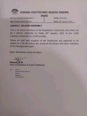 NEKEDEPOLY notice on solemn assembly