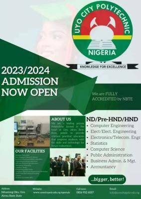 Uyo City Polytechnic ND/HND Admission, 2023/2024 session