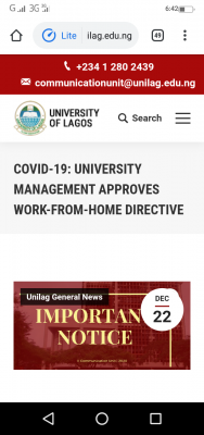 COVID-19: UNILAG gives work-from-home directive to staff