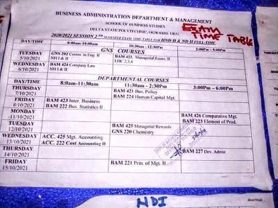 Delta Poly Ogwashiuku 2nd semester examination timetable 2020/2021