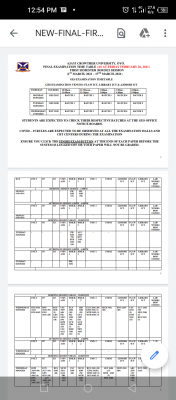 ACU 1st semester exam timetable for 2020/2021 session