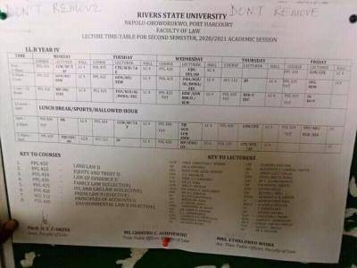 RSUST 2nd semester lecture timetable for 2020/2021 session