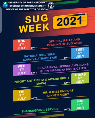 UNIPORT 2021 SUG week programme of events