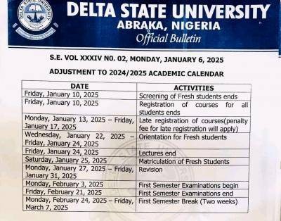 DELSU adjusts academic calendar, 2024/2025