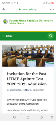 UMYU announces Post UTME aptitude test for 2020/2021 session