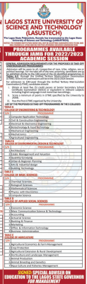 LASUSTECH announces 33 take-off undergraduate programmes