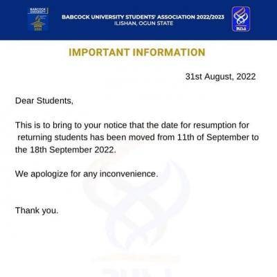 Babcock University reschedules resumption for returning students