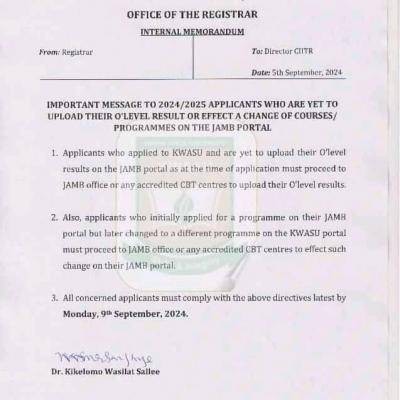 KWASU issues important notice to prospective candidates