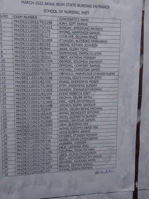 Akwa-Ibom State school of Nursing Admission List, 2022