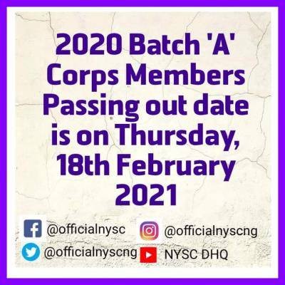 NYSC 2020 Batch A corps members POP date