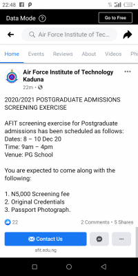 AFIT Postgraduate screening exercise for the 2020/2021 session