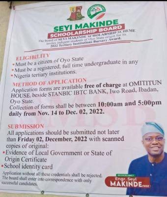 Seyi Makinde 2022 Tertiary Institutions Bursary Award applications