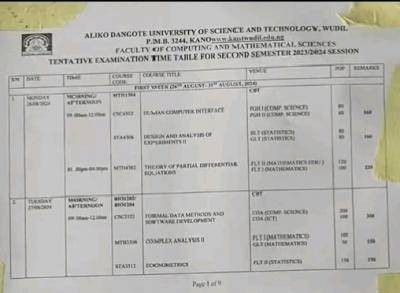 ADUSTECH releases exam timetable for 2nd semester, 2023/2024