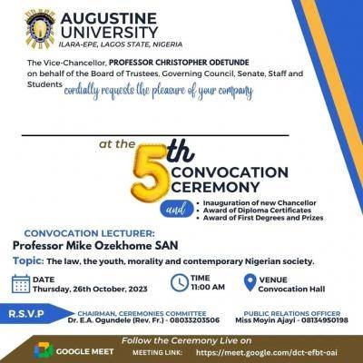 Augustine University announces 5th Convocation Ceremony