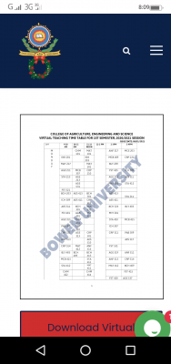 Bowen University 1st semester virtual  lecture timetable for 2020/2021 session