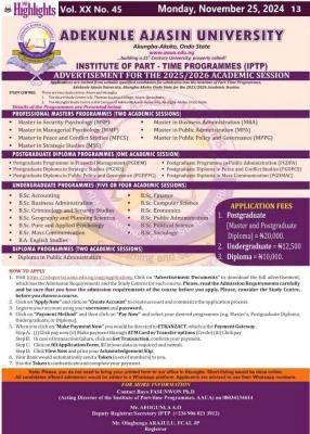 AAUA Institute of Part-Time releases admission form, 2025/2026