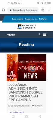 LASU Sandwich degree admission for 2020/2021 session