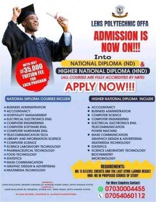 LENS Polytechnic, Offa admission form, 2023/2024 session