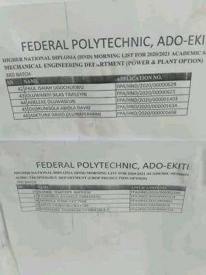 Fed Poly Ado-Ekiti HND (3rd batch) admission list, 2020/2021 out