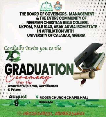 NCBC Ukpom announces 70th Graduation Ceremony