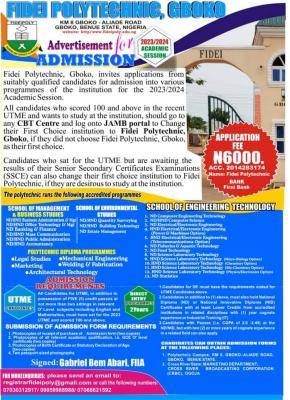 Fidei Poly Post-UTME 2023: cut-off mark, Eligibility and Registration details