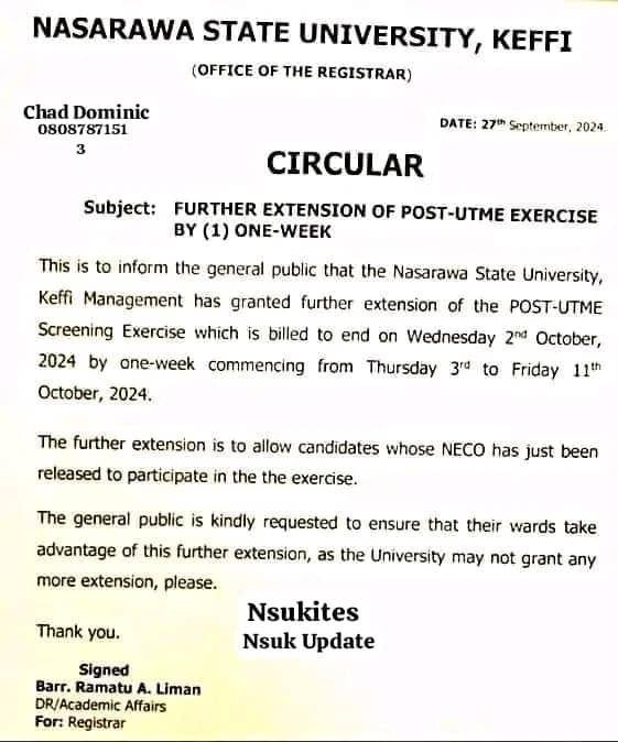 NSUK Senate Decision on Third Semester Lectures and Examination.