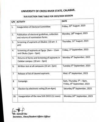 UNICROSS SUG election timetable, 2023/2024